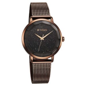 Titan Workwear Quartz Analog Black Dial Brown Stainless Steel Strap Watch for Women - NT95184QM01