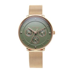 Titan Neo Quartz Multifunction Green Dial Rose Gold Stainless Steel Strap Watch for Women - NT2651WM05